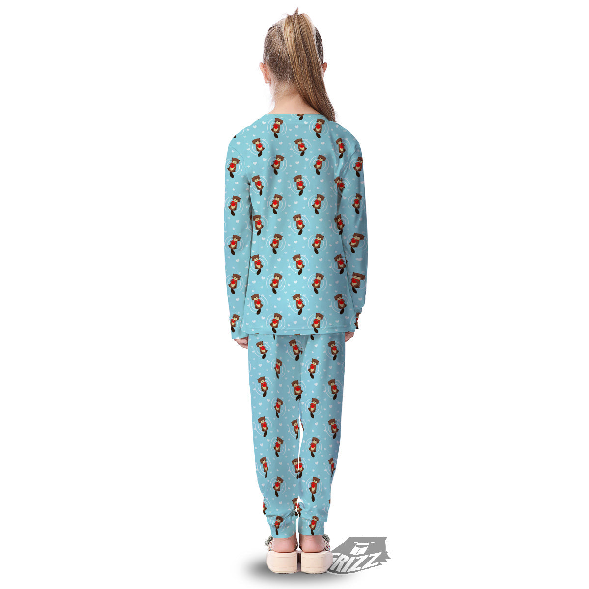 Beaver And Heart Print Pattern Kid's Pajamas-grizzshop