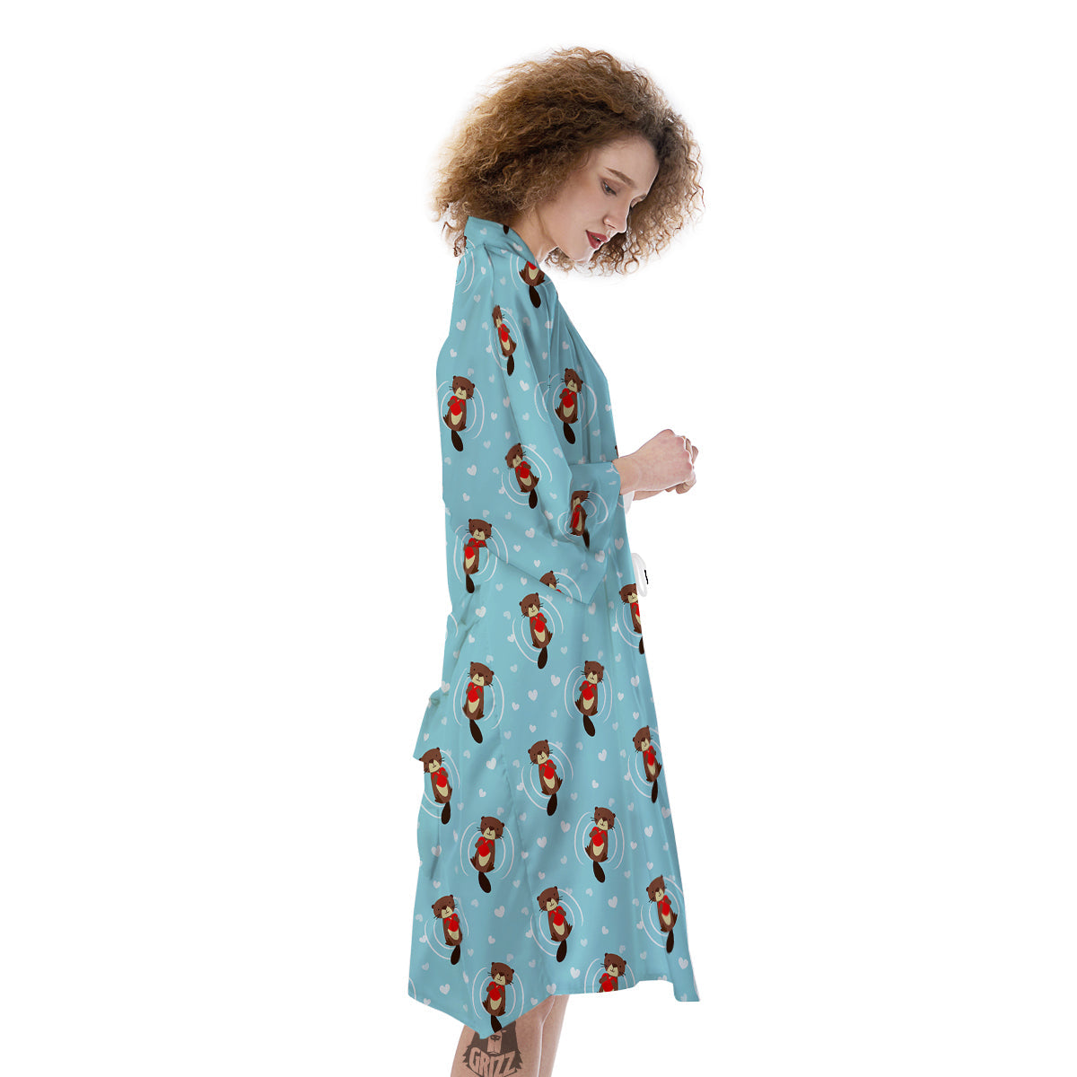 Beaver And Heart Print Pattern Kimono-grizzshop