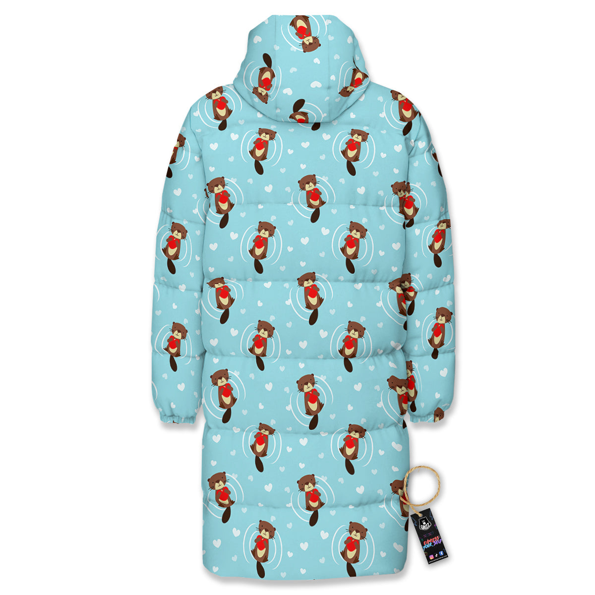 Beaver And Heart Print Pattern Long Down Jacket-grizzshop