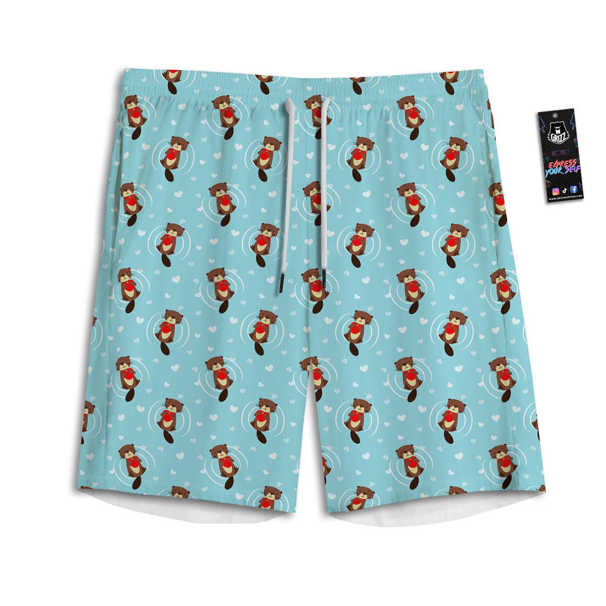 Beaver And Heart Print Pattern Men's Athletic Shorts