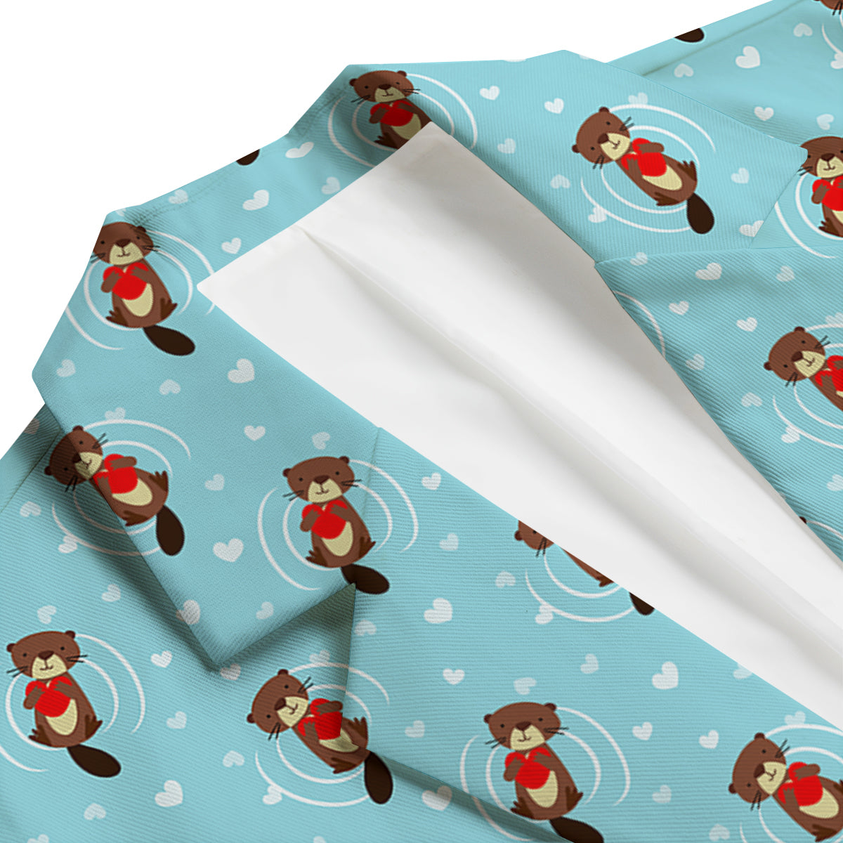 Beaver And Heart Print Pattern Men's Blazer-grizzshop