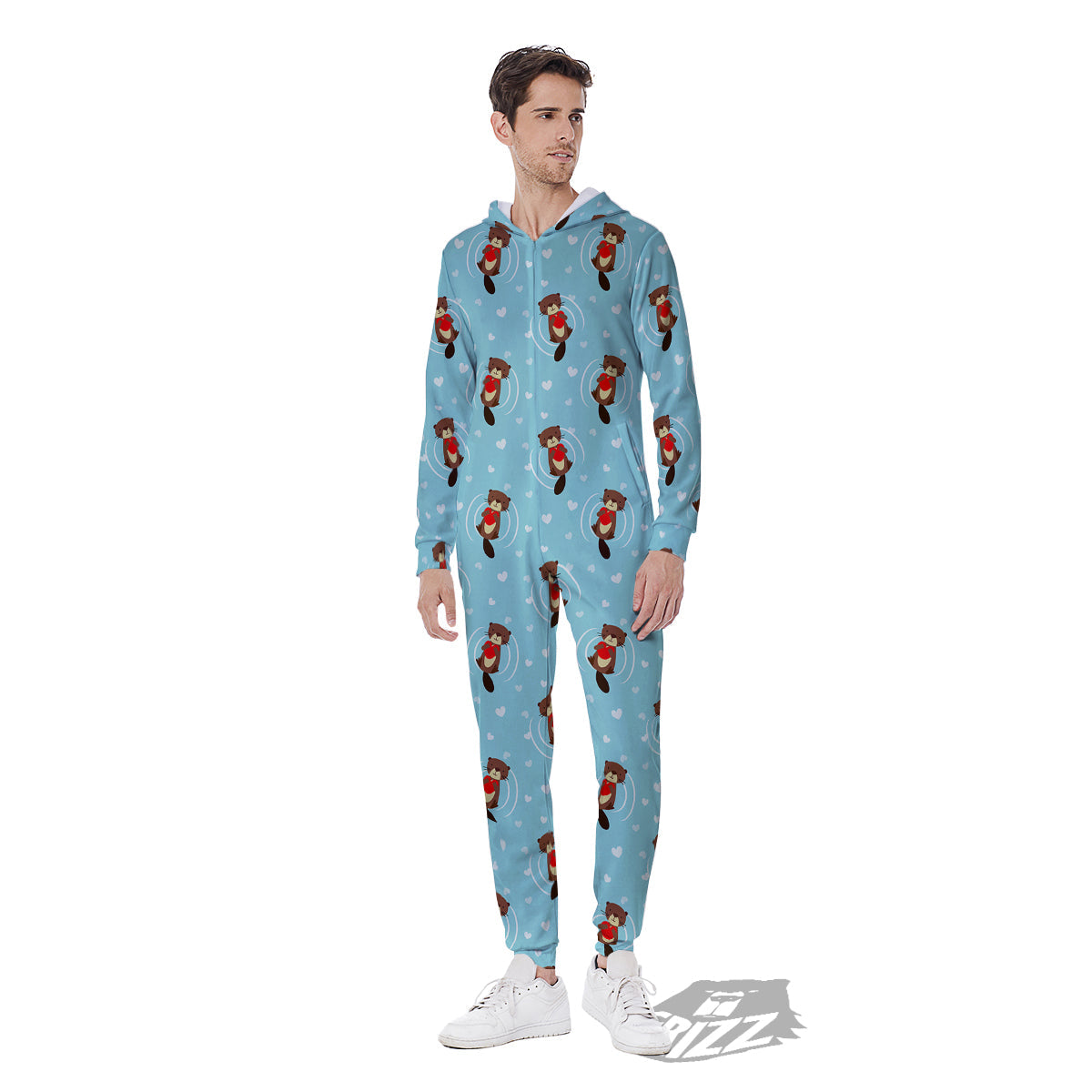 Beaver And Heart Print Pattern Men's Jumpsuit-grizzshop