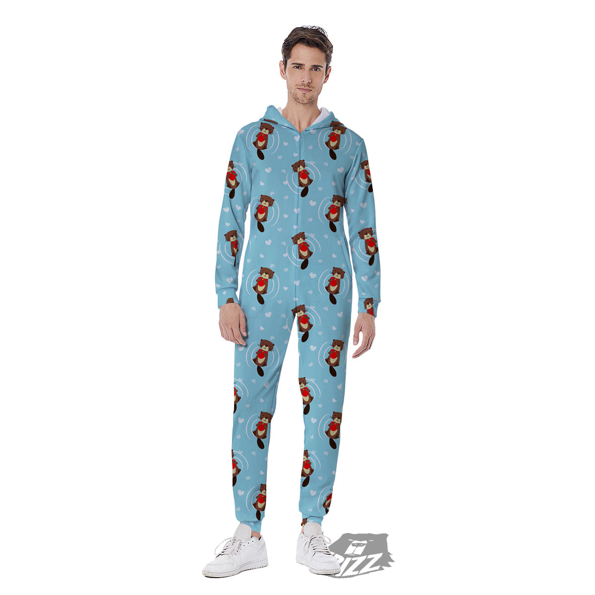 Beaver And Heart Print Pattern Men's Jumpsuit-grizzshop