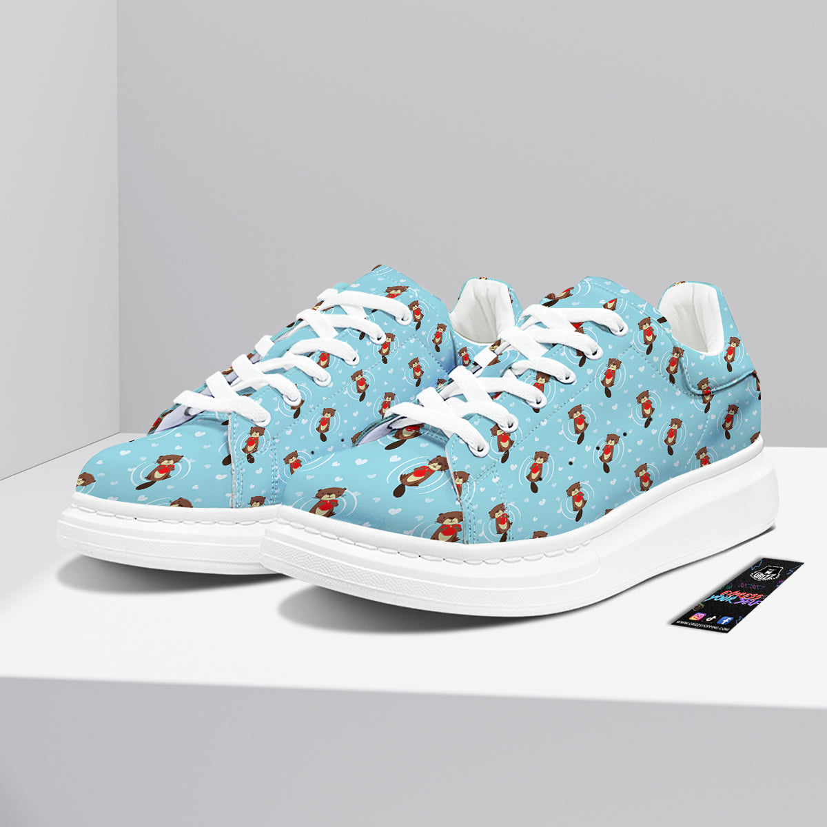 Beaver And Heart Print Pattern Platform Shoes-grizzshop