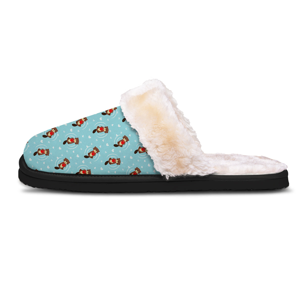 Beaver And Heart Print Pattern Slippers-grizzshop