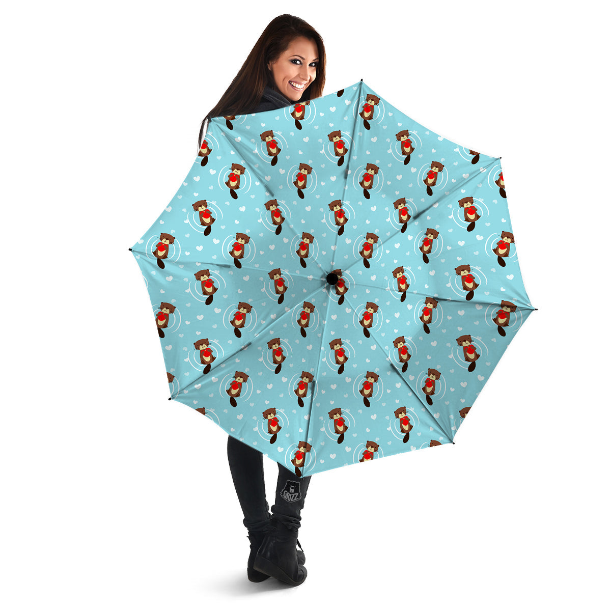 Beaver And Heart Print Pattern Umbrella-grizzshop