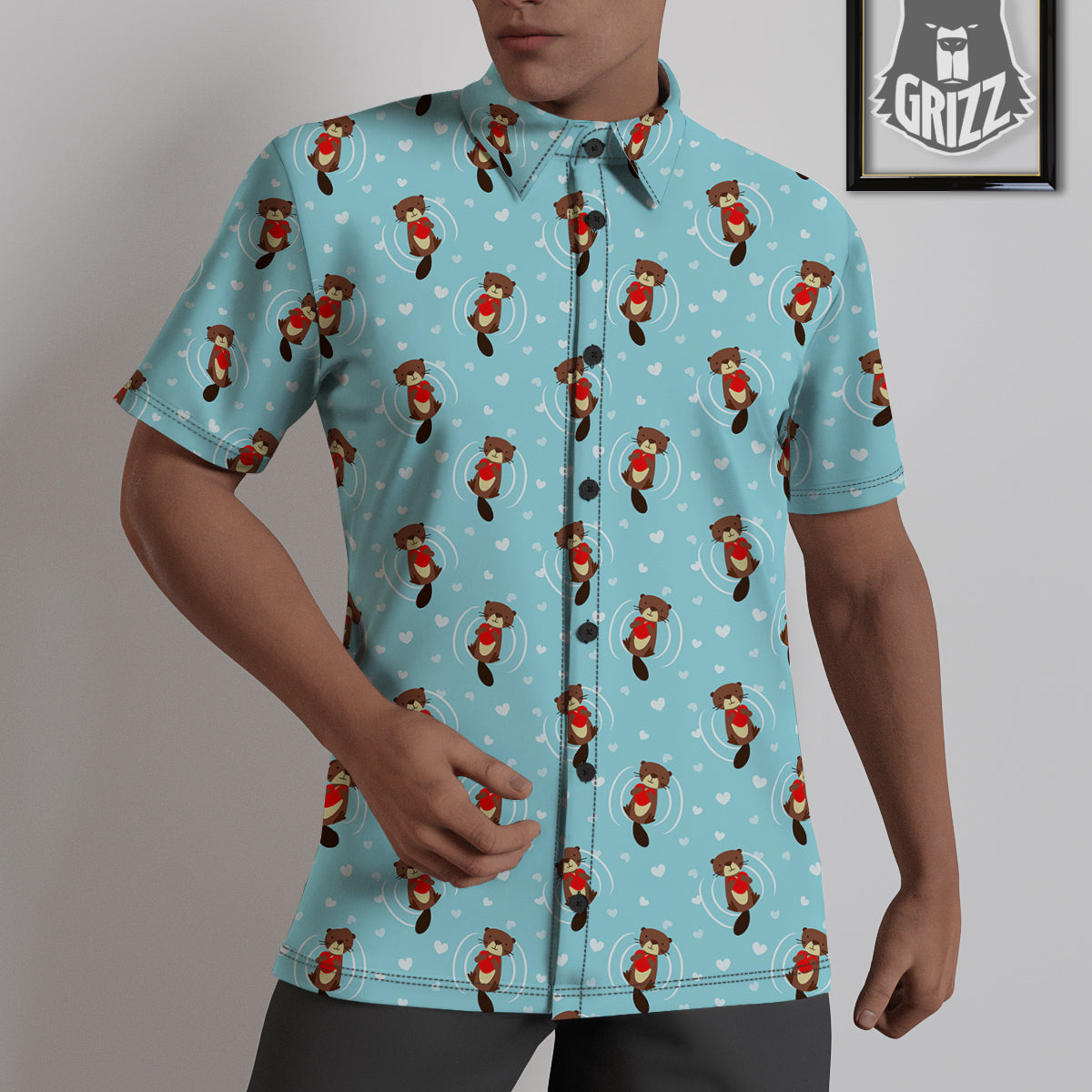 Beaver And Heart Print Pattern Untucked Shirts-grizzshop