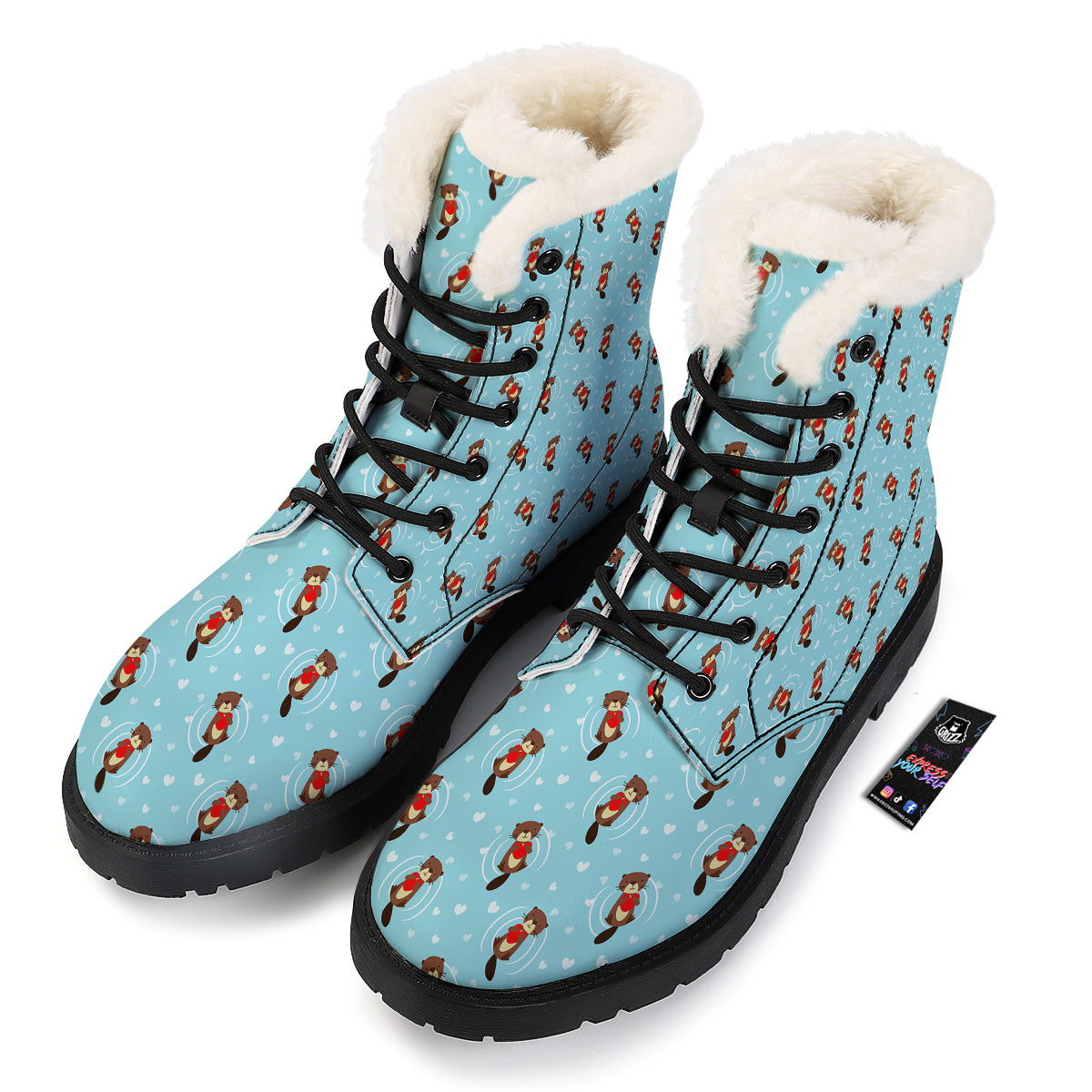 Beaver And Heart Print Pattern Winter Boots-grizzshop