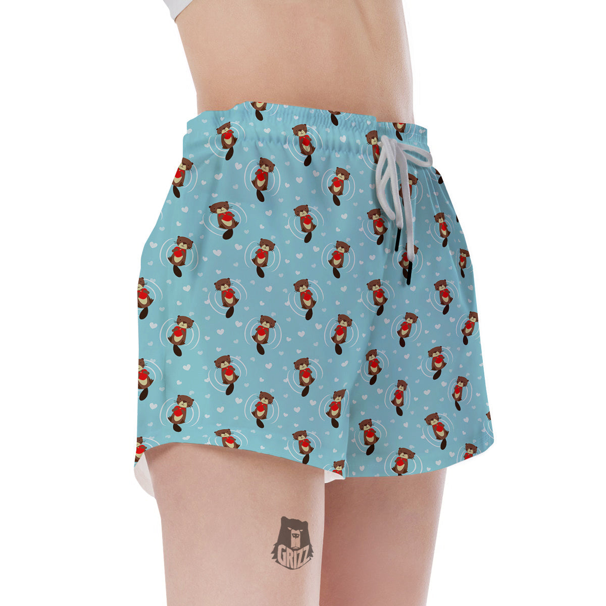 Beaver And Heart Print Pattern Women's Shorts-grizzshop