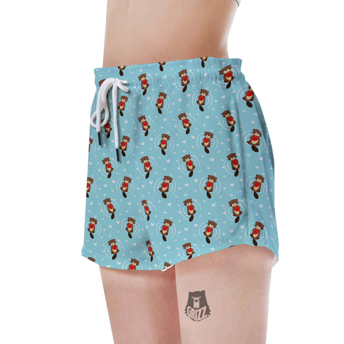 Beaver And Heart Print Pattern Women's Shorts-grizzshop