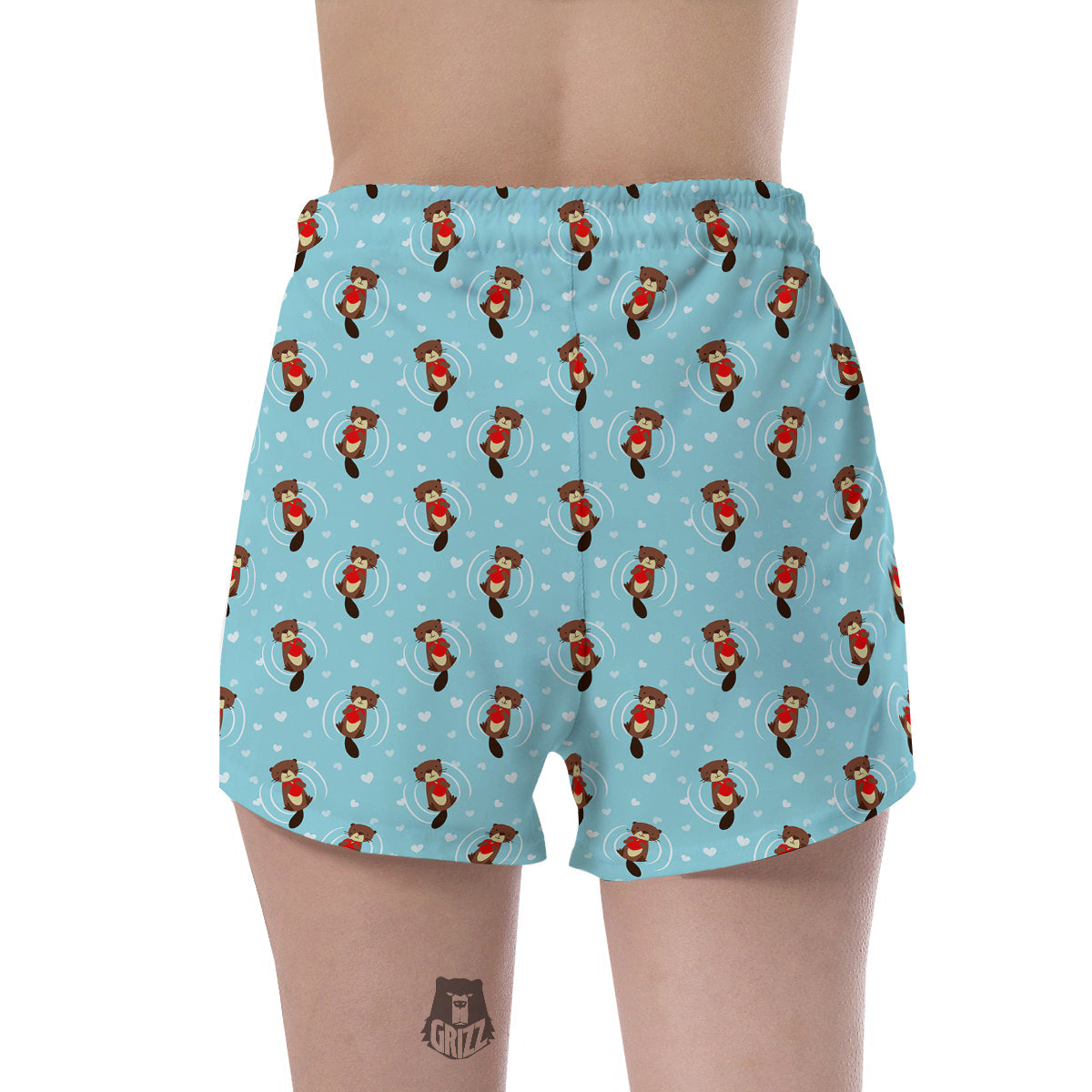 Beaver And Heart Print Pattern Women's Shorts-grizzshop