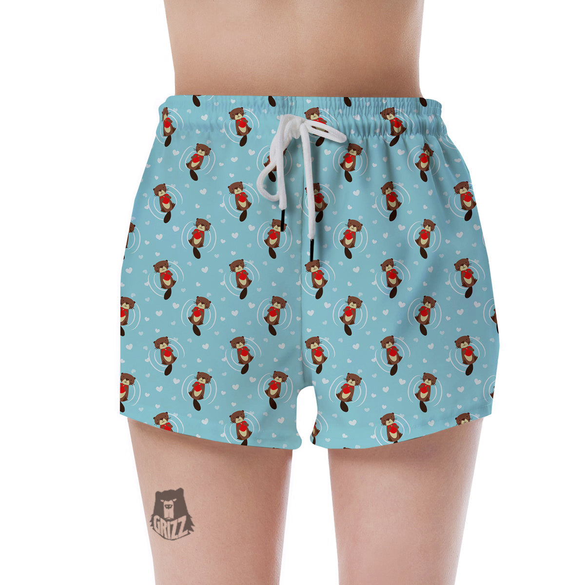 Beaver And Heart Print Pattern Women's Shorts-grizzshop