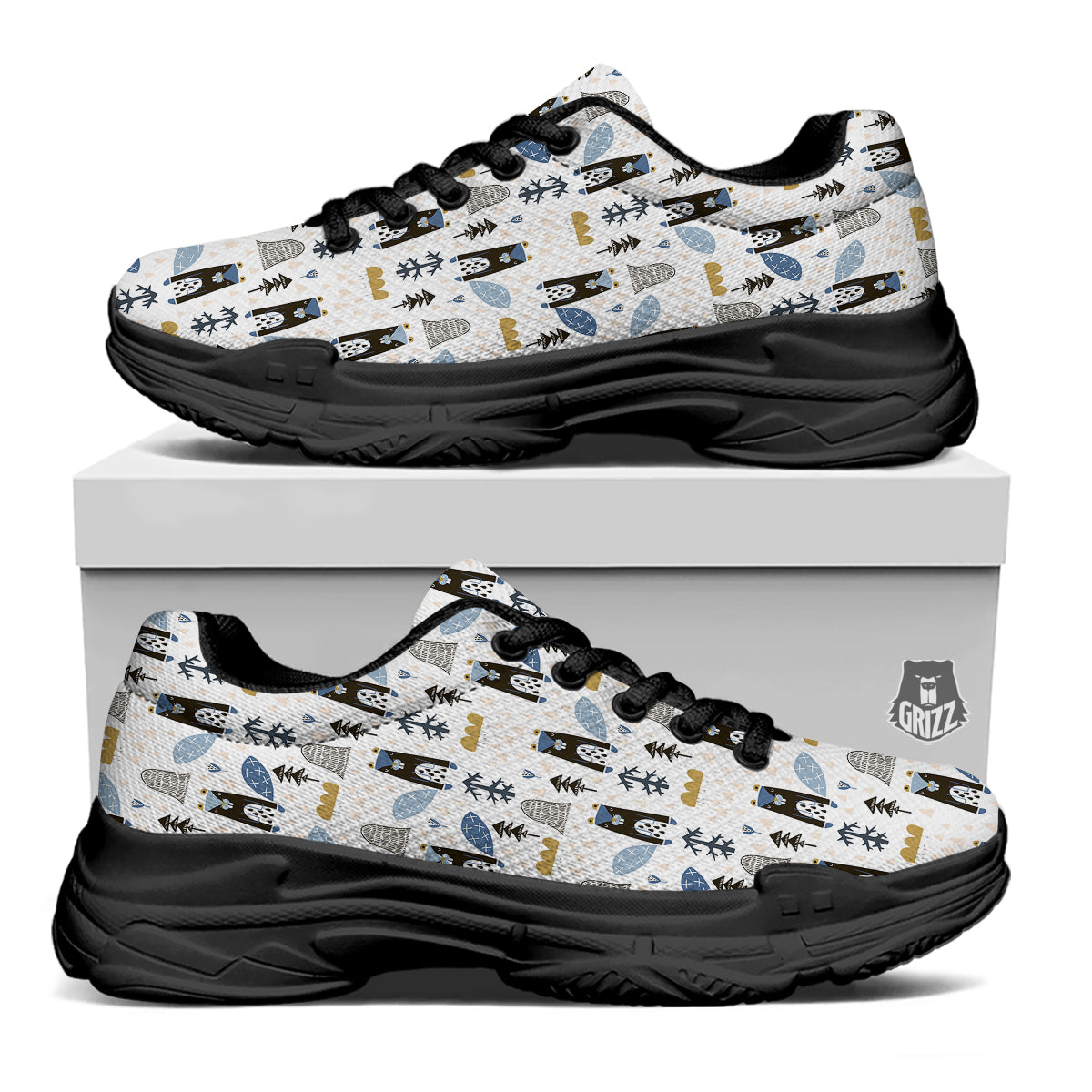 Beaver Cartoon Print Pattern Black Chunky Shoes-grizzshop