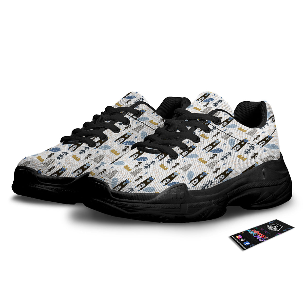 Beaver Cartoon Print Pattern Black Chunky Shoes-grizzshop