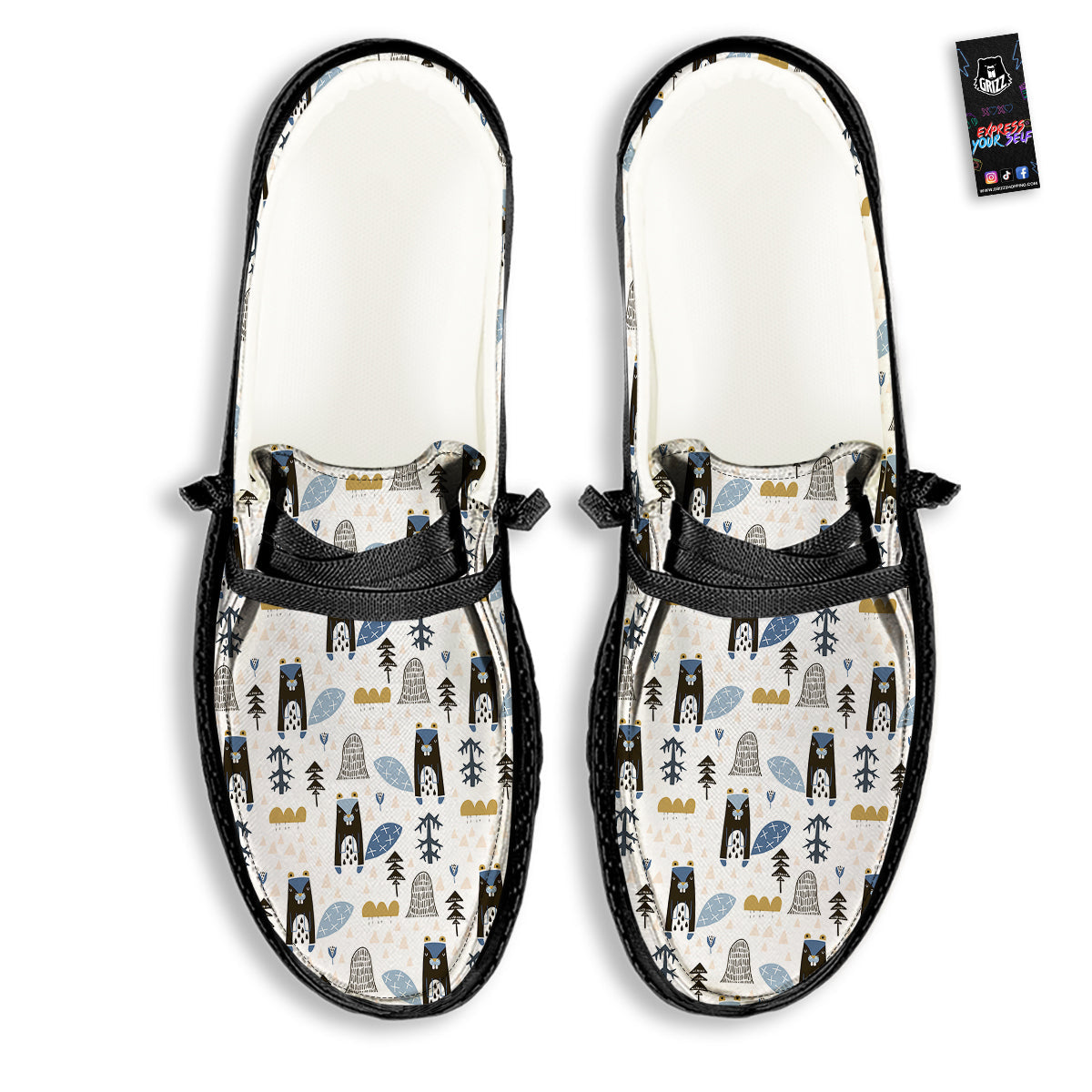 Beaver Cartoon Print Pattern Black Loafers-grizzshop