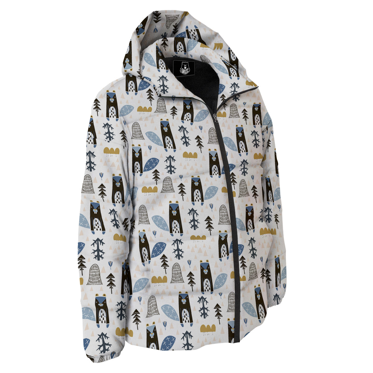 Beaver Cartoon Print Pattern Down Jacket-grizzshop