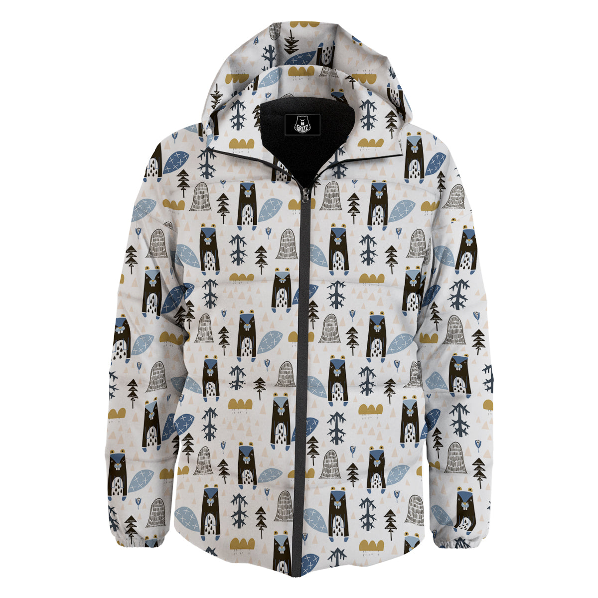 Beaver Cartoon Print Pattern Down Jacket-grizzshop