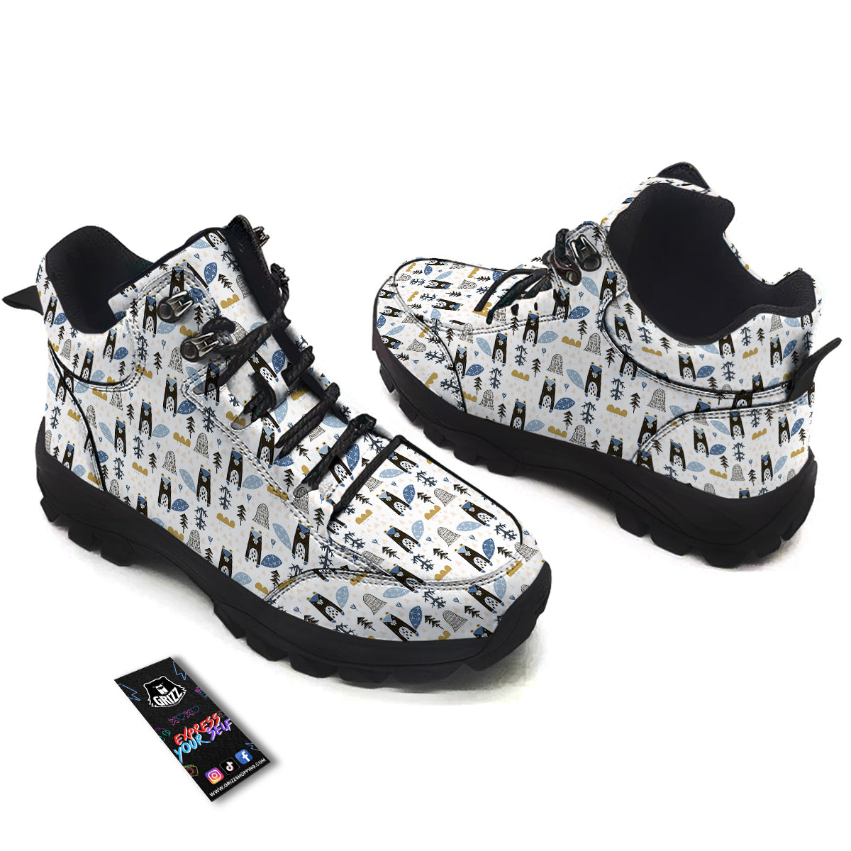 Beaver Cartoon Print Pattern Hiking Shoes-grizzshop