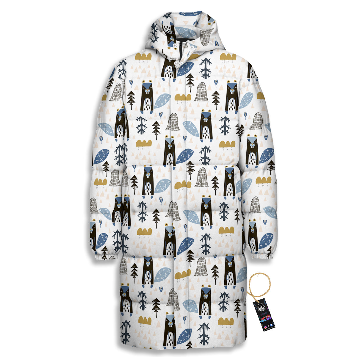Beaver Cartoon Print Pattern Long Down Jacket-grizzshop