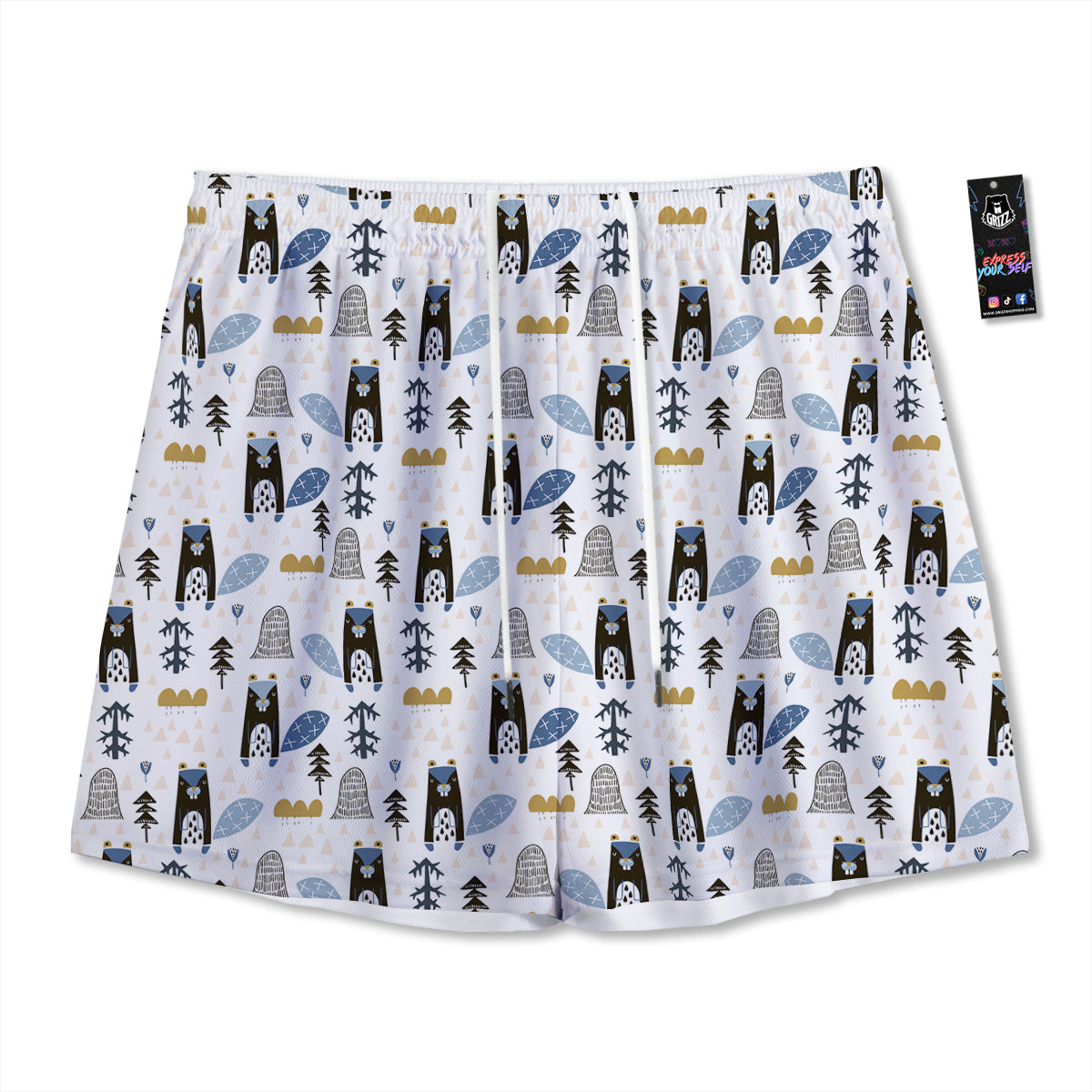 Beaver Cartoon Print Pattern Mesh Shorts-grizzshop