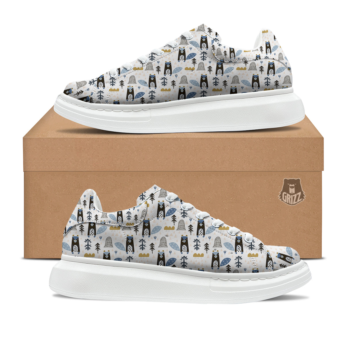 Beaver Cartoon Print Pattern Platform Shoes-grizzshop