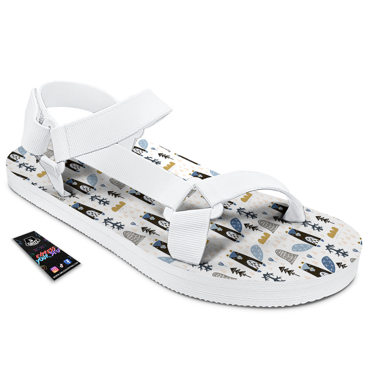 Beaver Cartoon Print Pattern White Open Toe Sandals-grizzshop