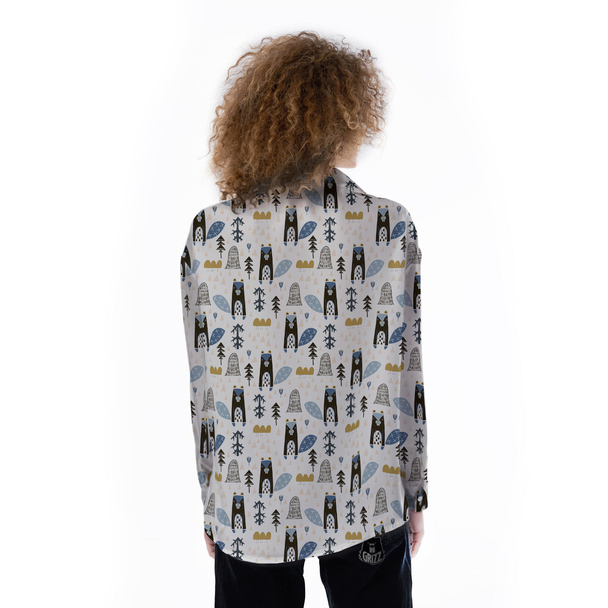 Beaver Cartoon Print Pattern Women's Long Sleeve Shirts-grizzshop