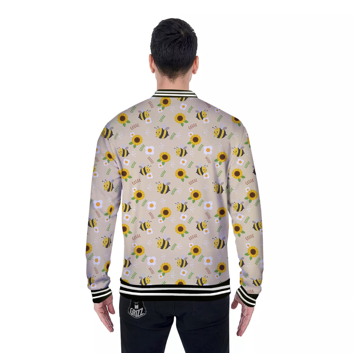 Bee Cute Cartoon Print Pattern Baseball Jacket-grizzshop