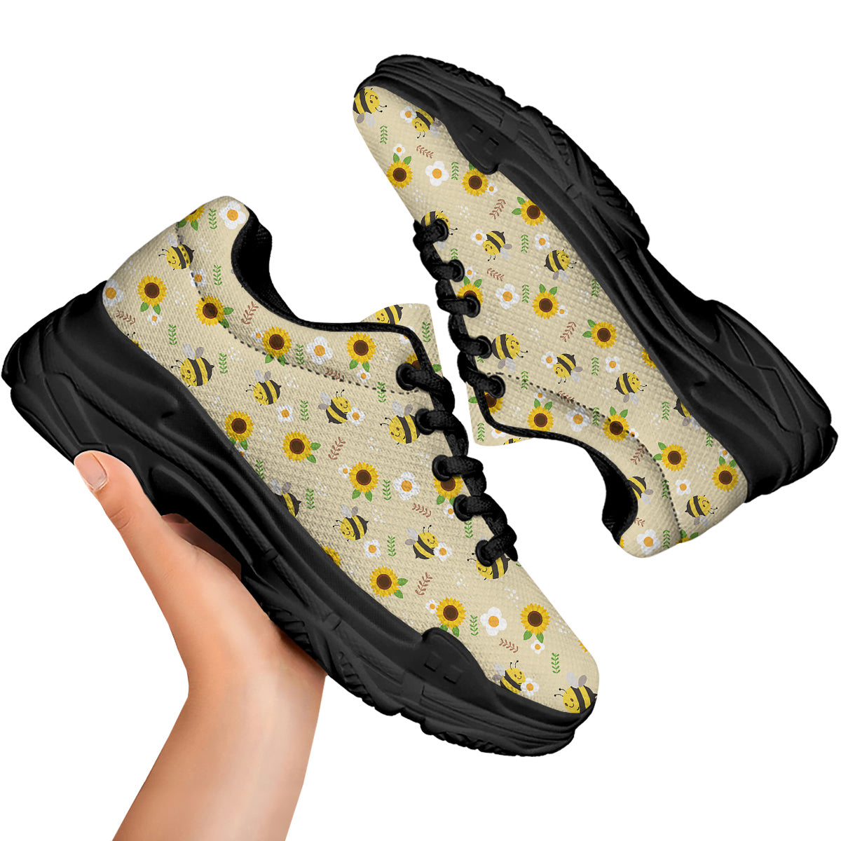 Bee Cute Cartoon Print Pattern Black Chunky Shoes-grizzshop