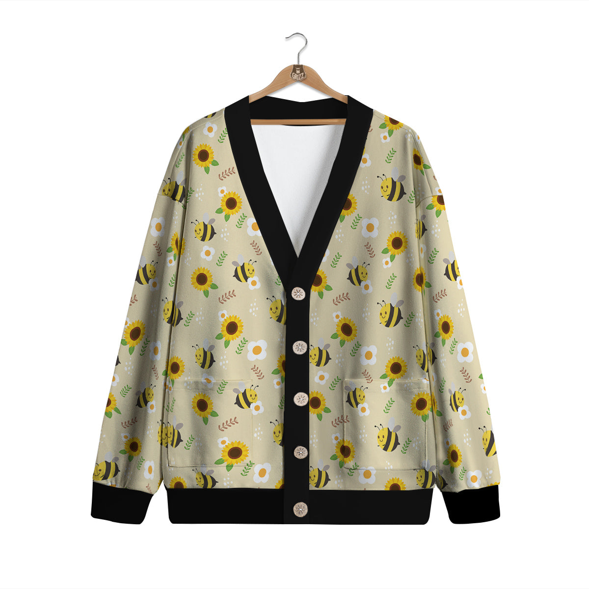 Bee Cute Cartoon Print Pattern Cardigan-grizzshop