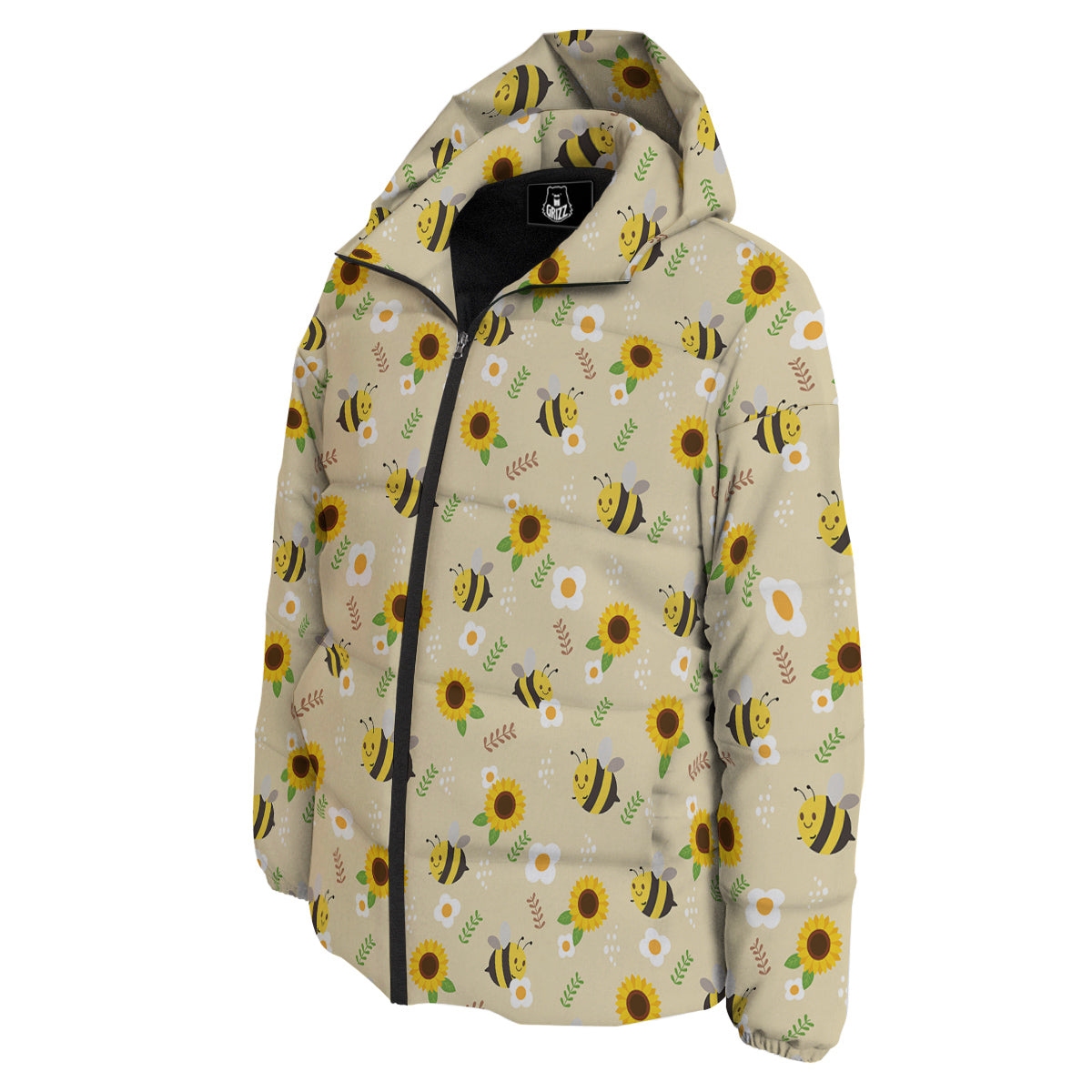 Bee Cute Cartoon Print Pattern Down Jacket-grizzshop