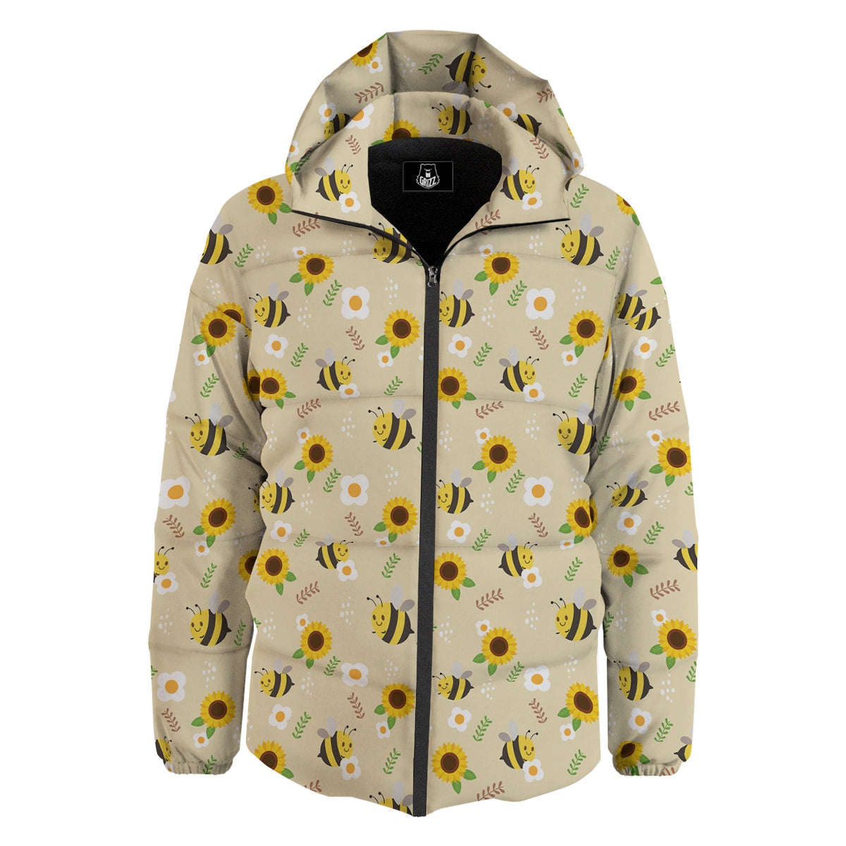 Bee Cute Cartoon Print Pattern Down Jacket-grizzshop