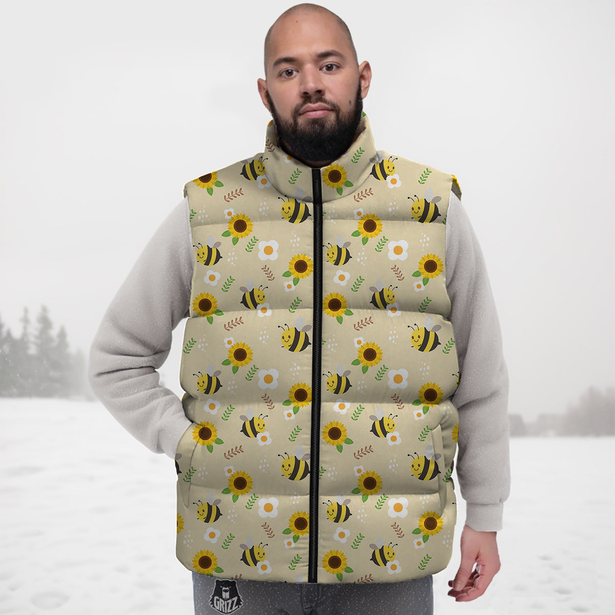 Bee Cute Cartoon Print Pattern Down Vest