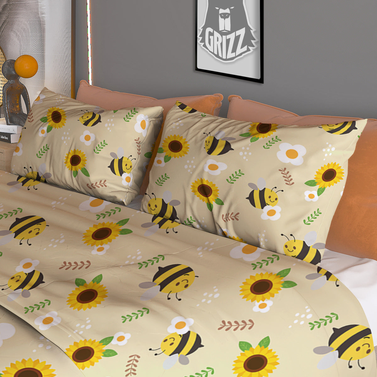 Bee Cute Cartoon Print Pattern Duvet Cover Bedding Set