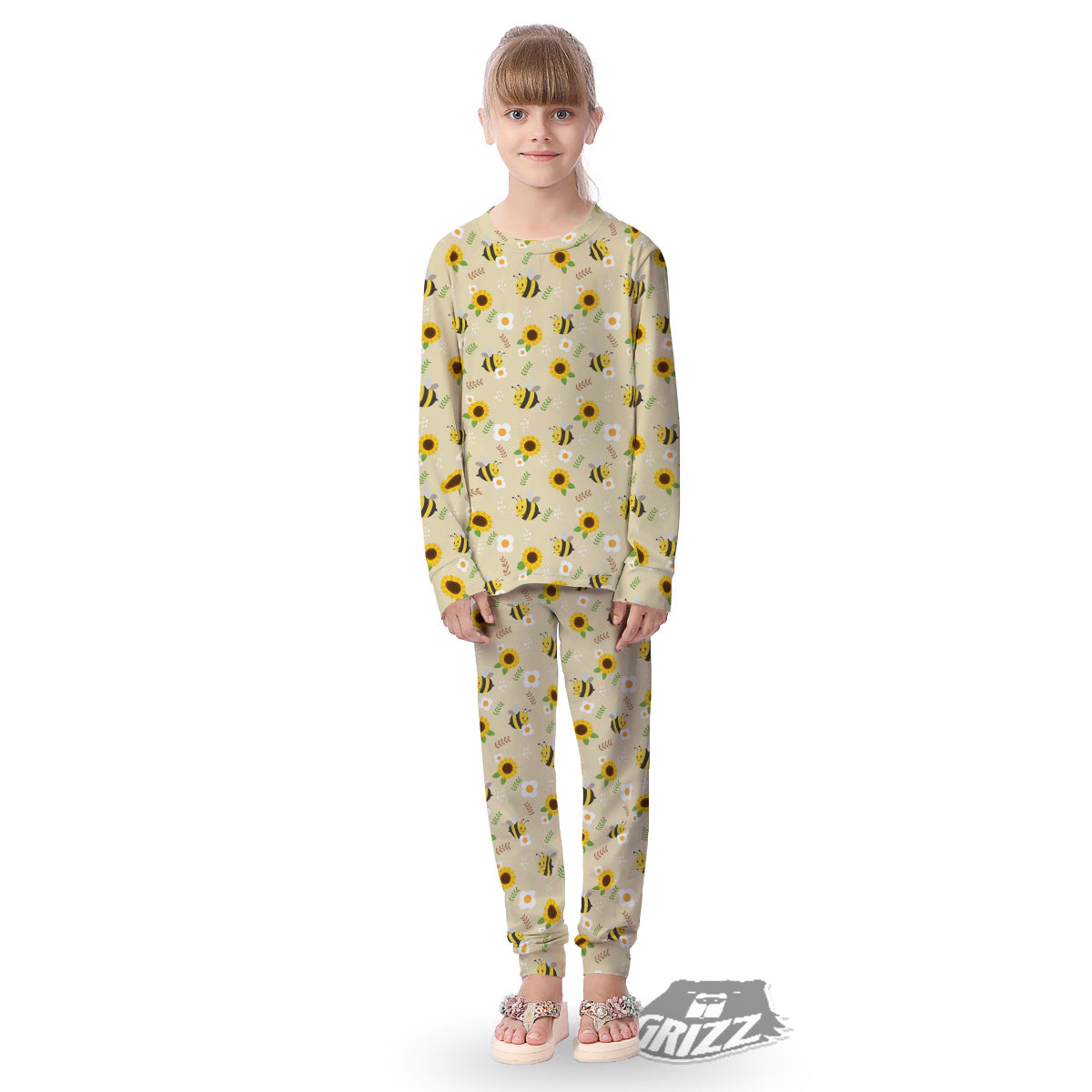 Bee Cute Cartoon Print Pattern Kid's Pajamas-grizzshop