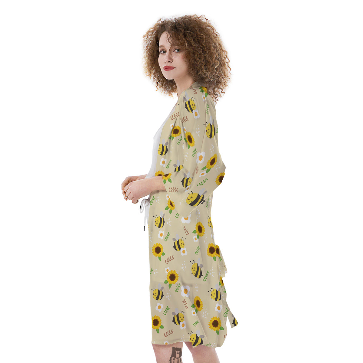 Bee Cute Cartoon Print Pattern Kimono-grizzshop