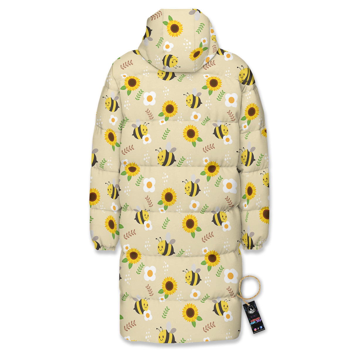 Bee Cute Cartoon Print Pattern Long Down Jacket-grizzshop