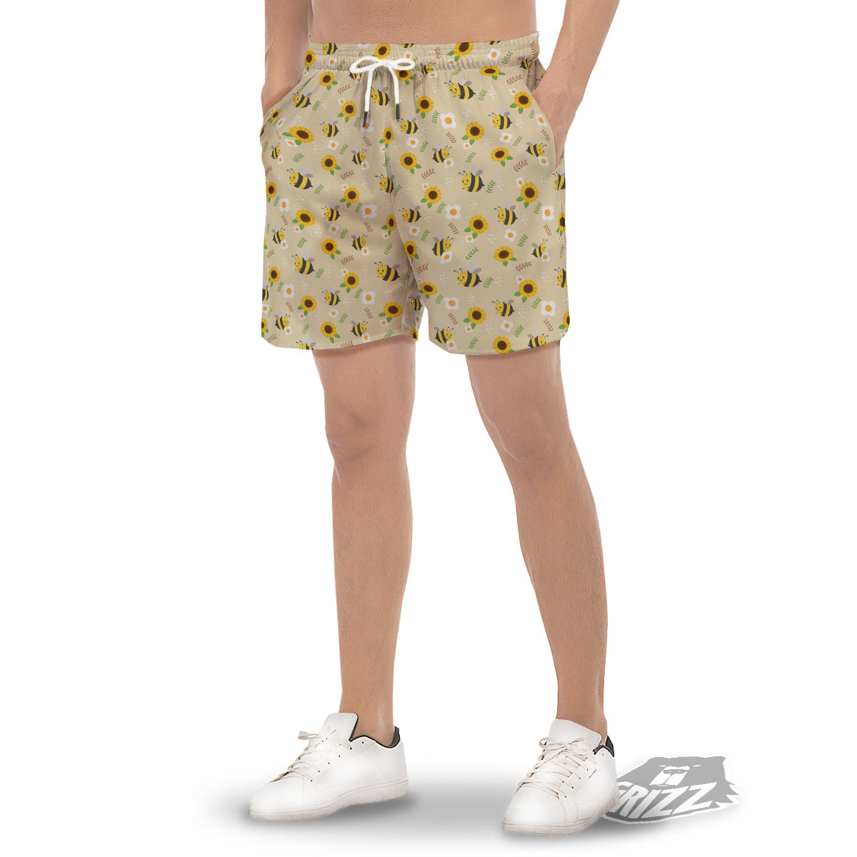 Bee Cute Cartoon Print Pattern Men's Gym Shorts-grizzshop