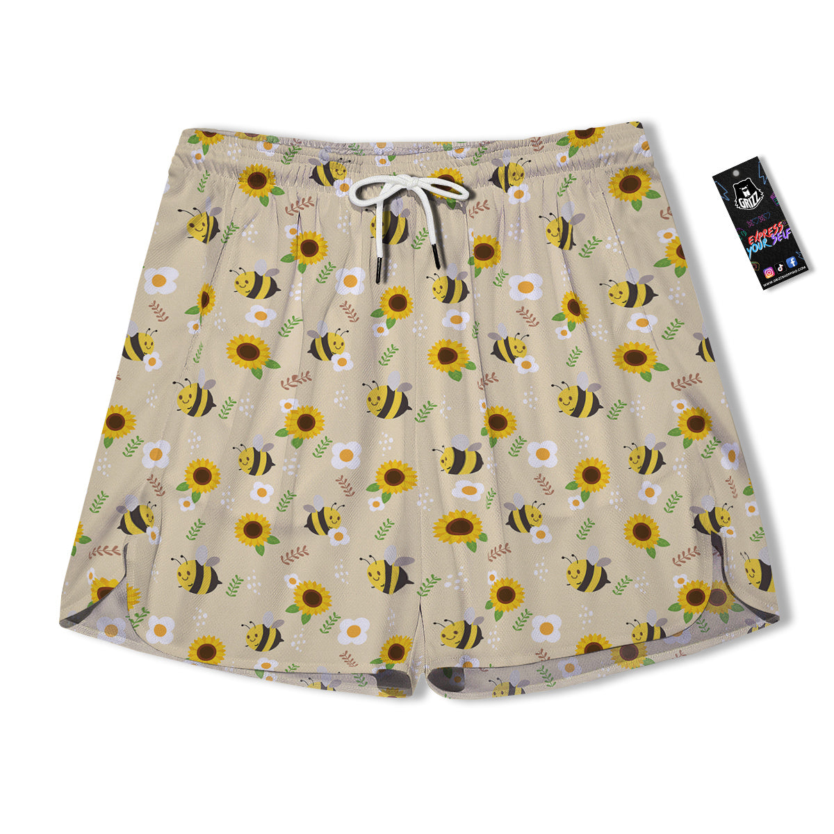 Bee Cute Cartoon Print Pattern Men's Running Shorts-grizzshop