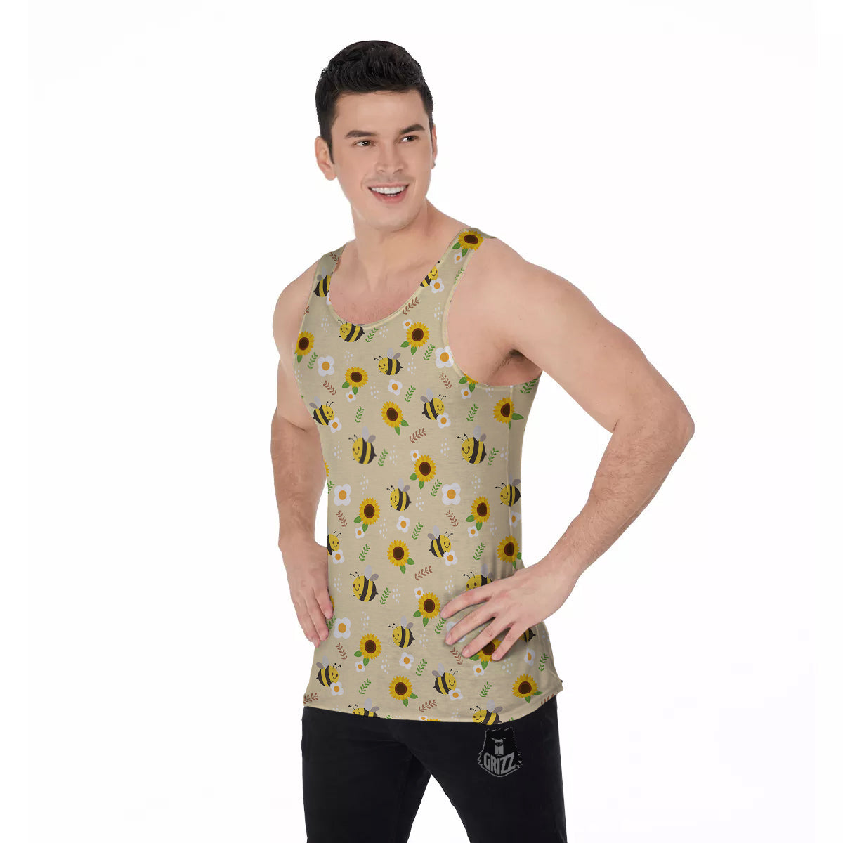 Bee Cute Cartoon Print Pattern Men's Tank Top-grizzshop