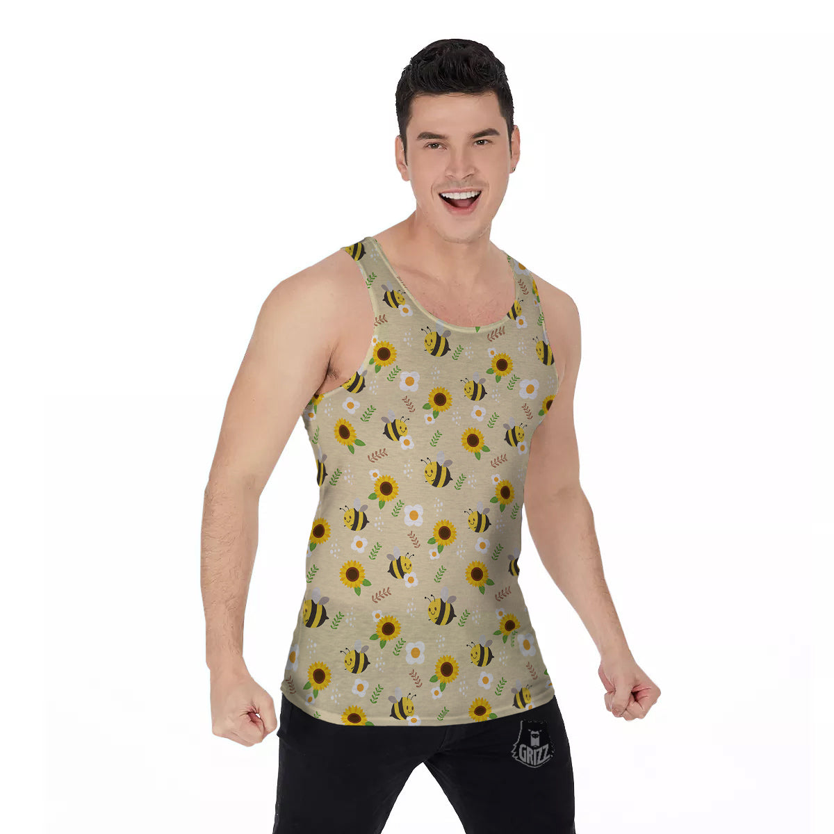 Bee Cute Cartoon Print Pattern Men's Tank Top-grizzshop