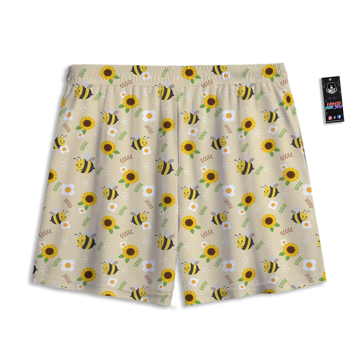 Bee Cute Cartoon Print Pattern Mesh Shorts