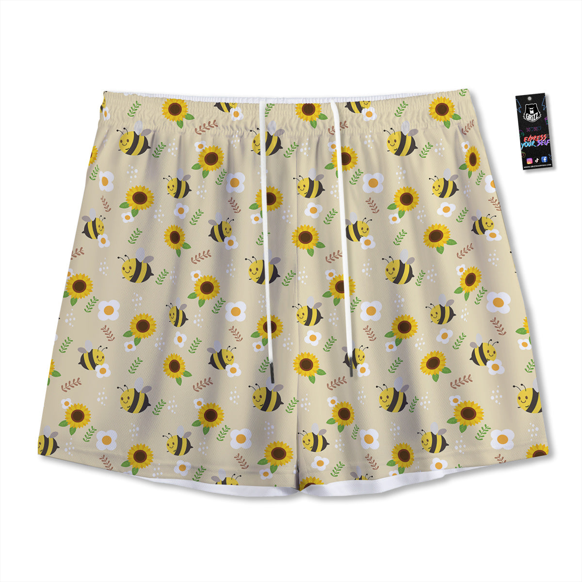 Bee Cute Cartoon Print Pattern Mesh Shorts
