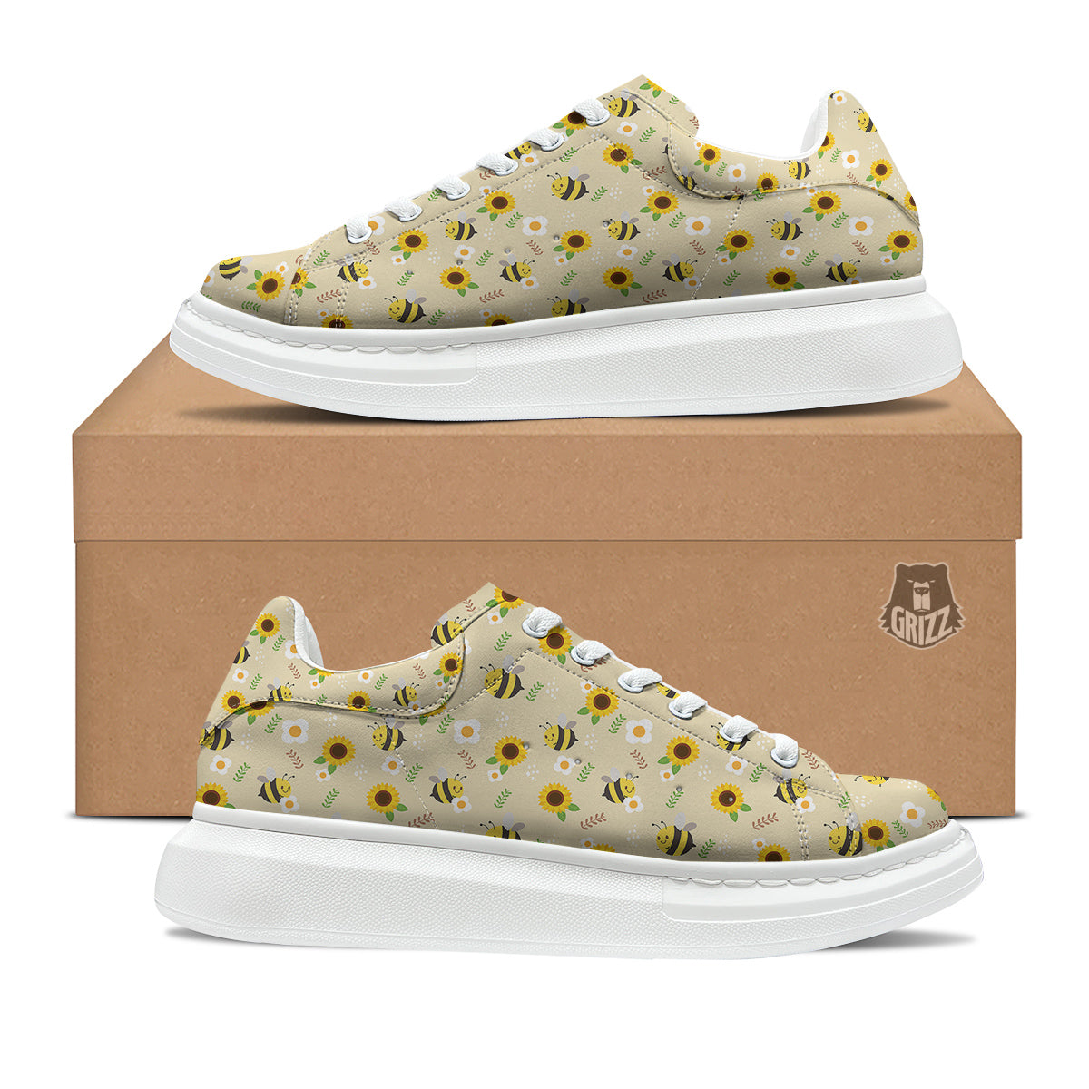 Bee Cute Cartoon Print Pattern Platform Shoes-grizzshop