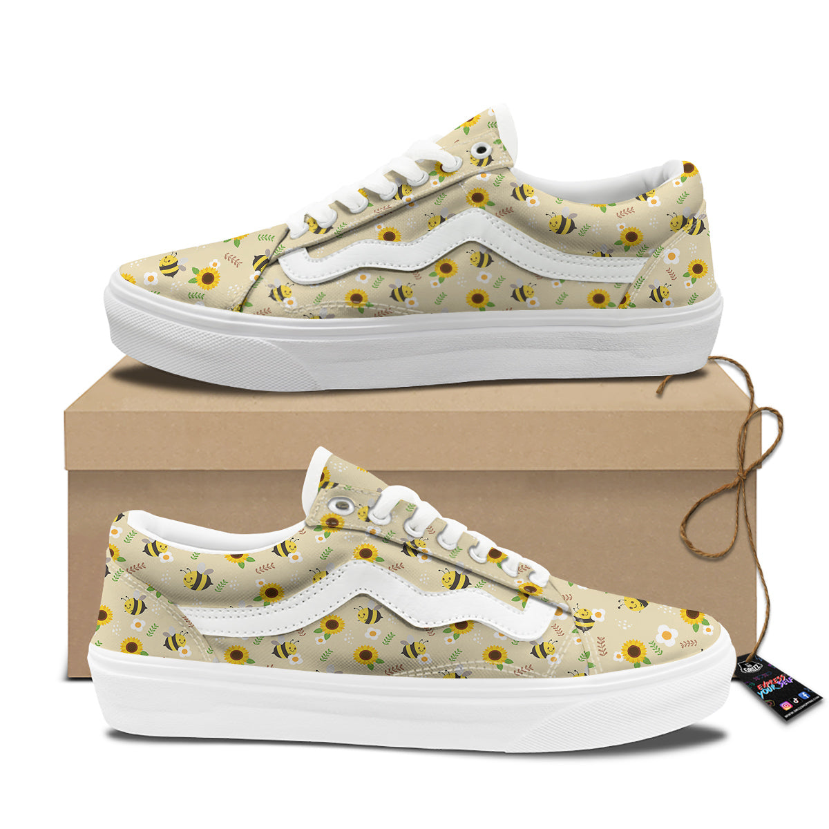 Bee Cute Cartoon Print Pattern Skate Shoes-grizzshop