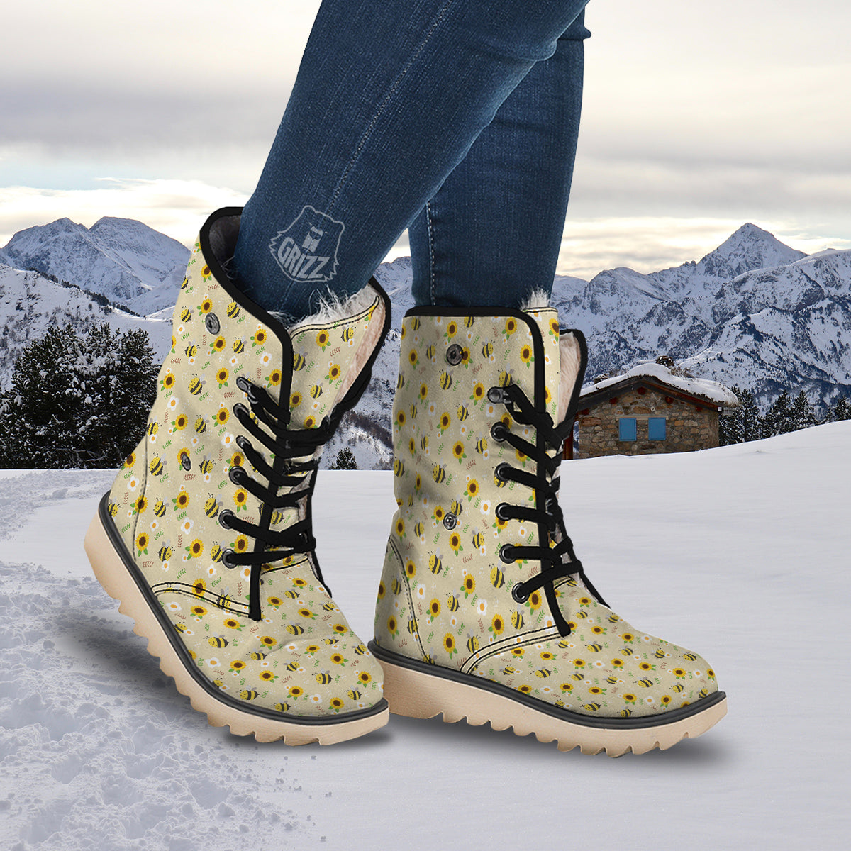 Bee Cute Cartoon Print Pattern Snow Boots-grizzshop