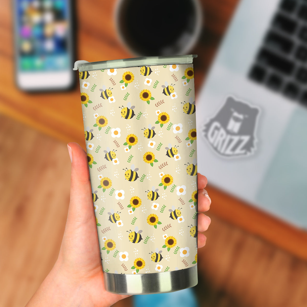 Bee Cute Cartoon Print Pattern Tumbler-grizzshop
