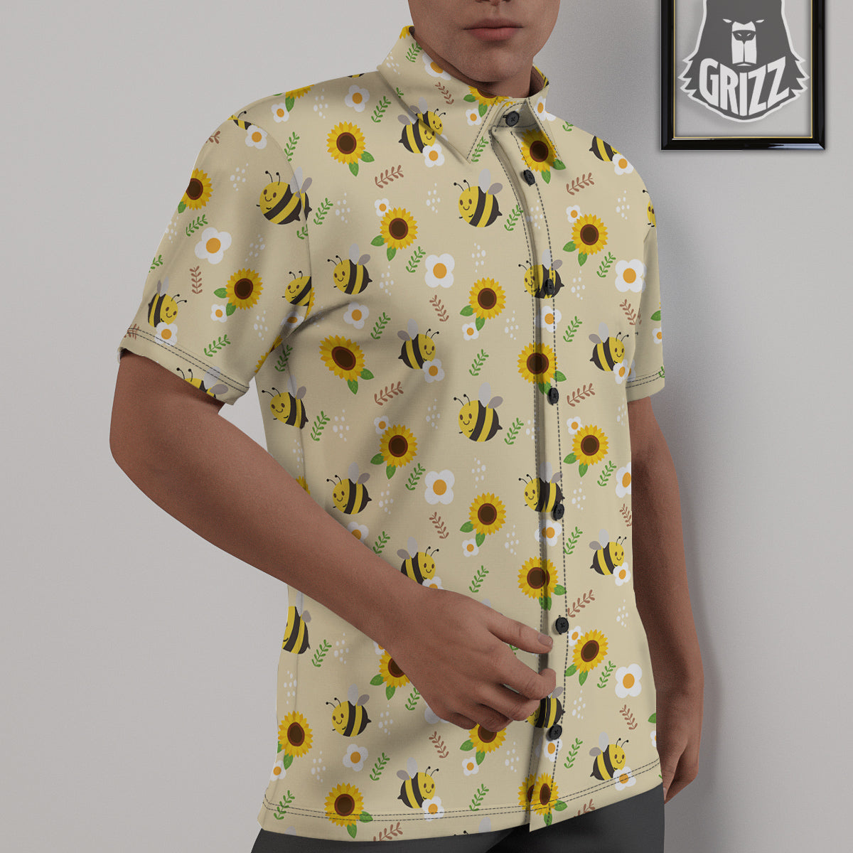 Bee Cute Cartoon Print Pattern Untucked Shirts-grizzshop