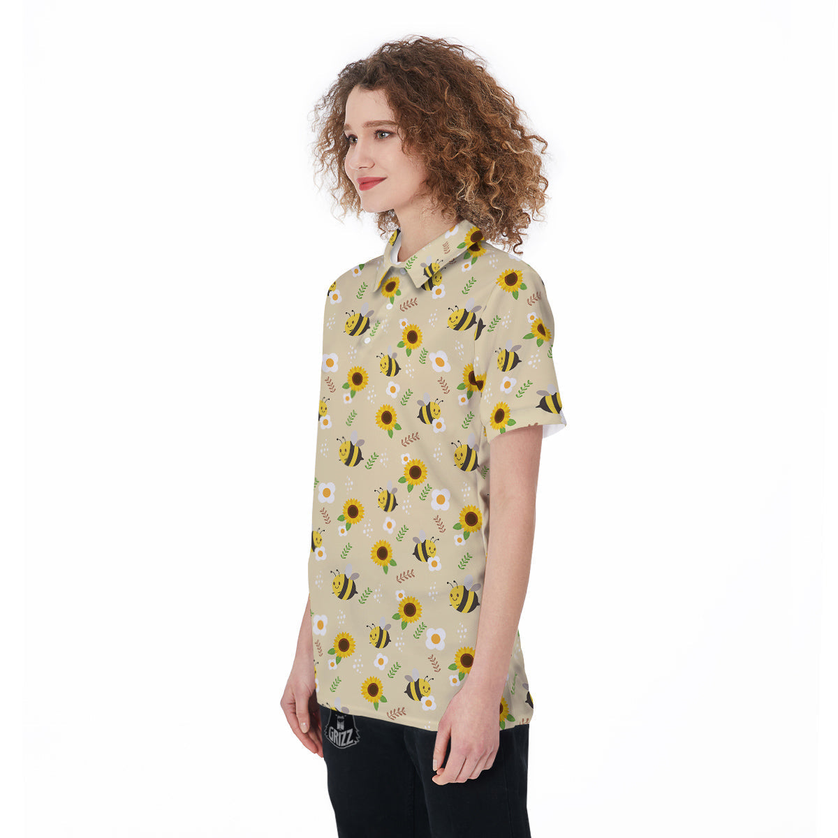 Bee Cute Cartoon Print Pattern Women's Golf Shirts-grizzshop