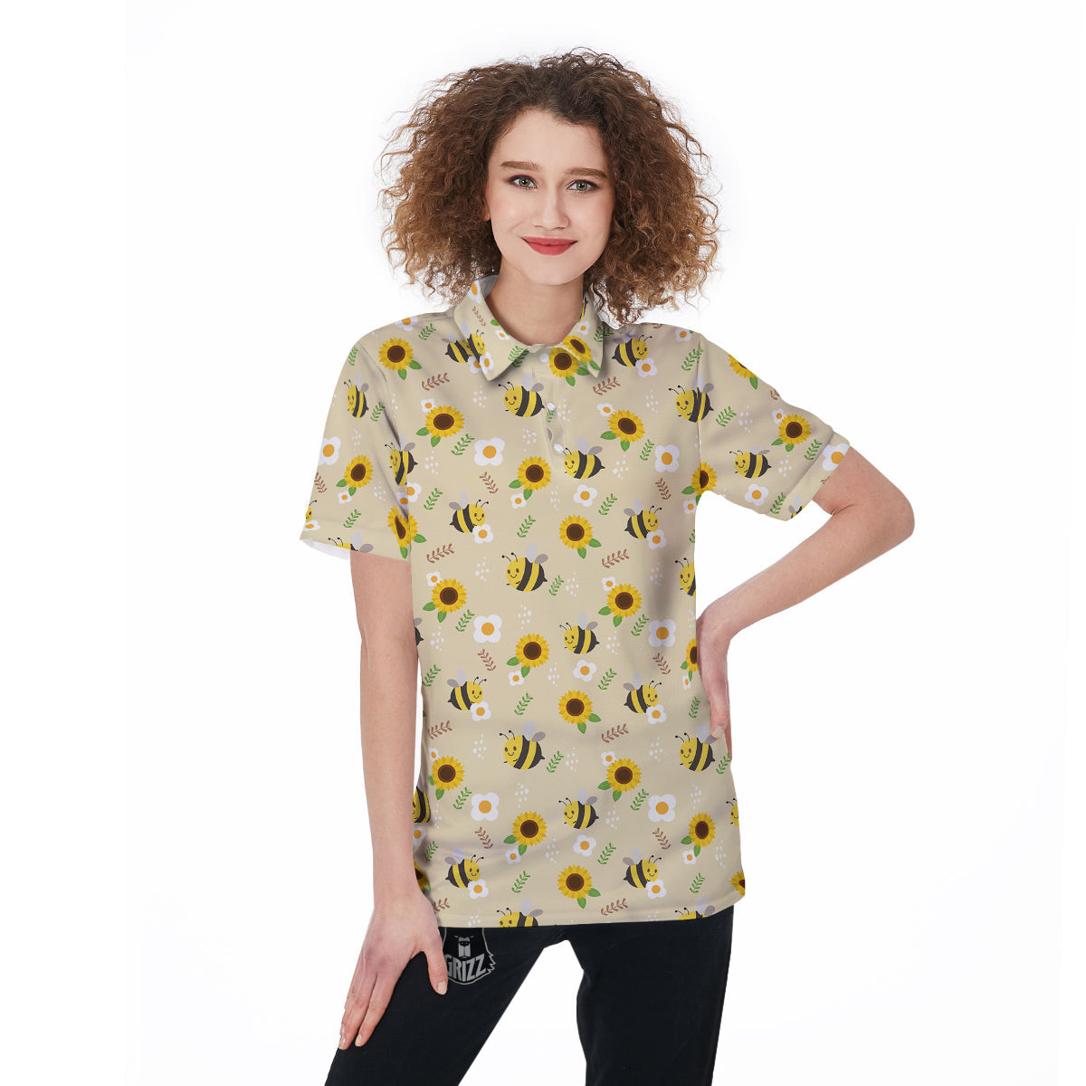 Bee Cute Cartoon Print Pattern Women's Golf Shirts-grizzshop